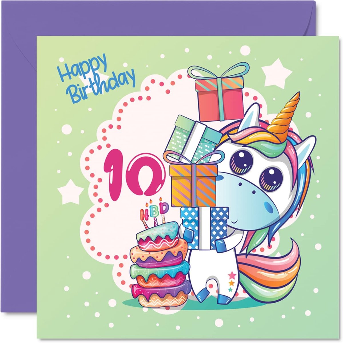 Verjaardagskaart voor meisjes 10 jaar - Magische eenhoorn - Gelukkige verjaardag kaart voor dochter of kleindochter - ShopVlot