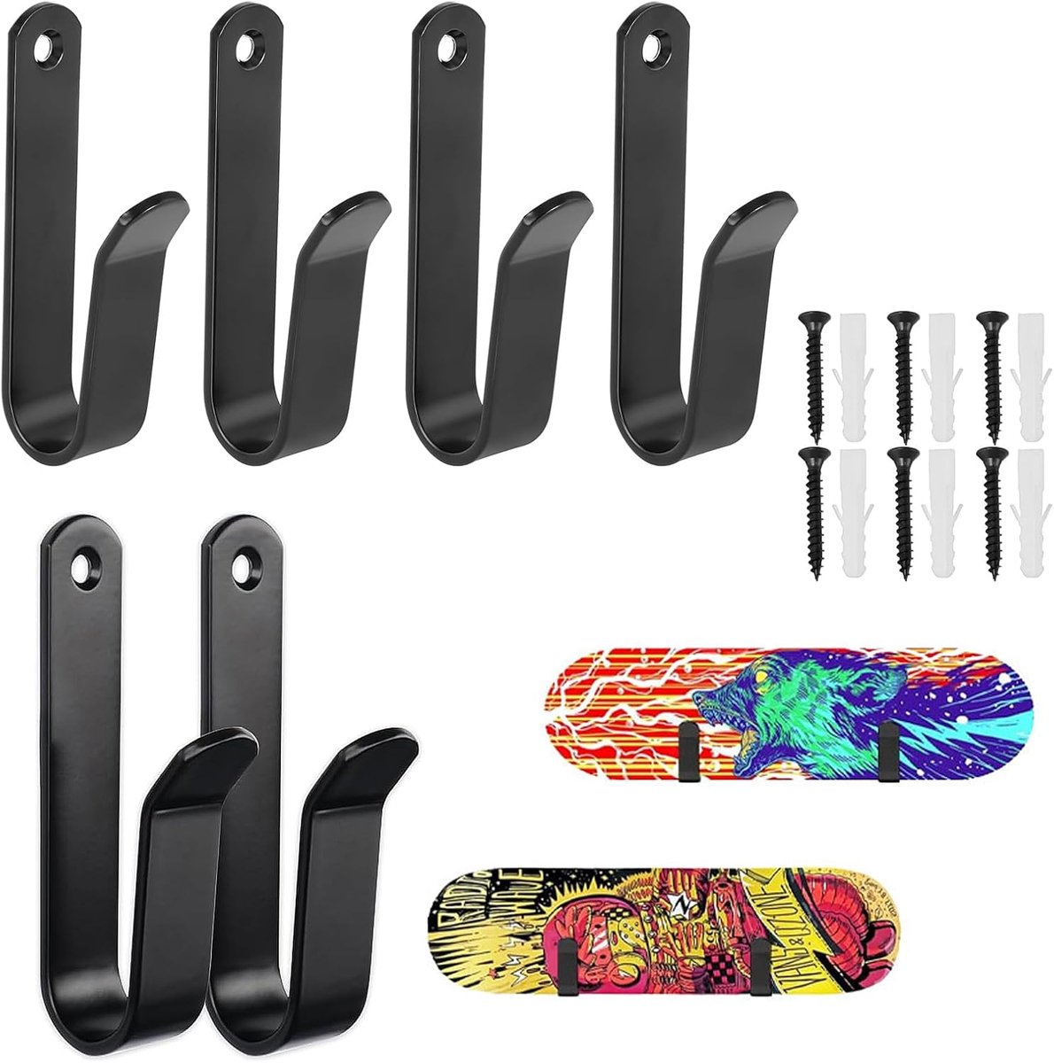 Snowboard wandhouder 6 stuks - horizontaal - met schroeven - voor slaapkamer of garage - ShopVlot