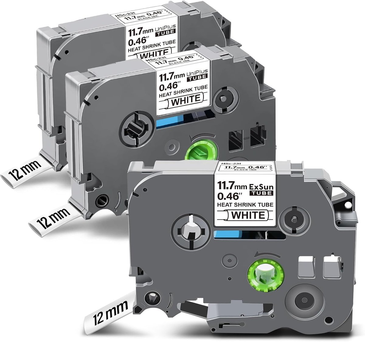 Verhitkrimpbuis label tape 11.7mm - vervanging voor Brother - zwart op wit - ideaal voor kabels - ShopVlot