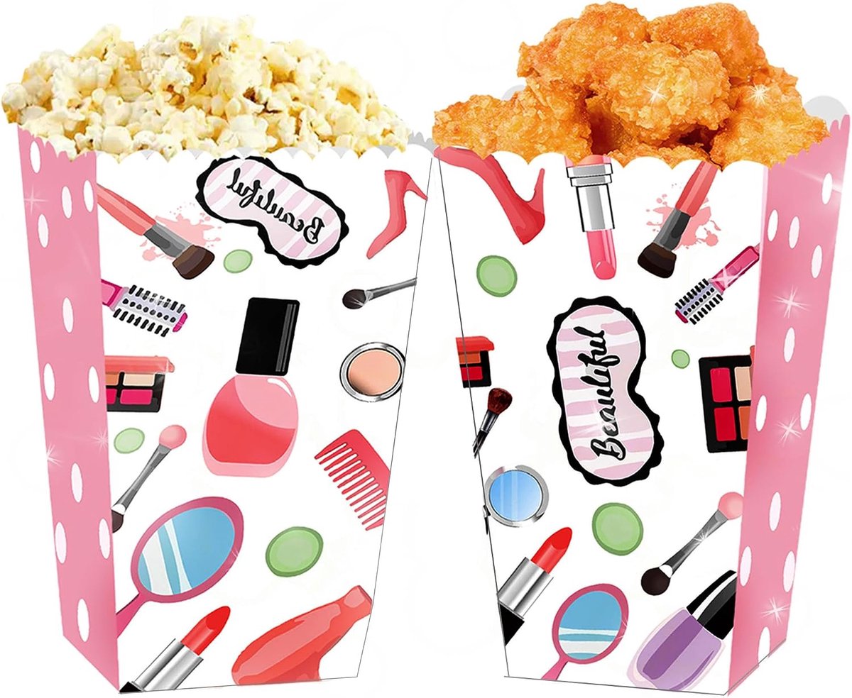 Popcornboxen voor spa feestjes - 12 stuks - Slumber party decoratie - Gezellige traktaties voor meiden - ShopVlot