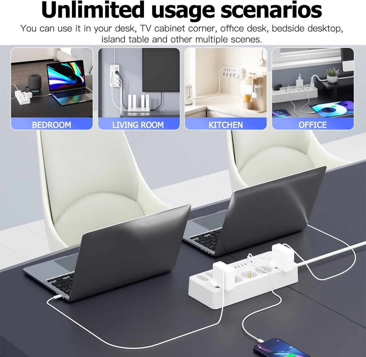 Stekkerdoos 15-in-1 - 9 AC uitgangen - 6 USB poorten - Houd je bureau georganiseerd - ShopVlot