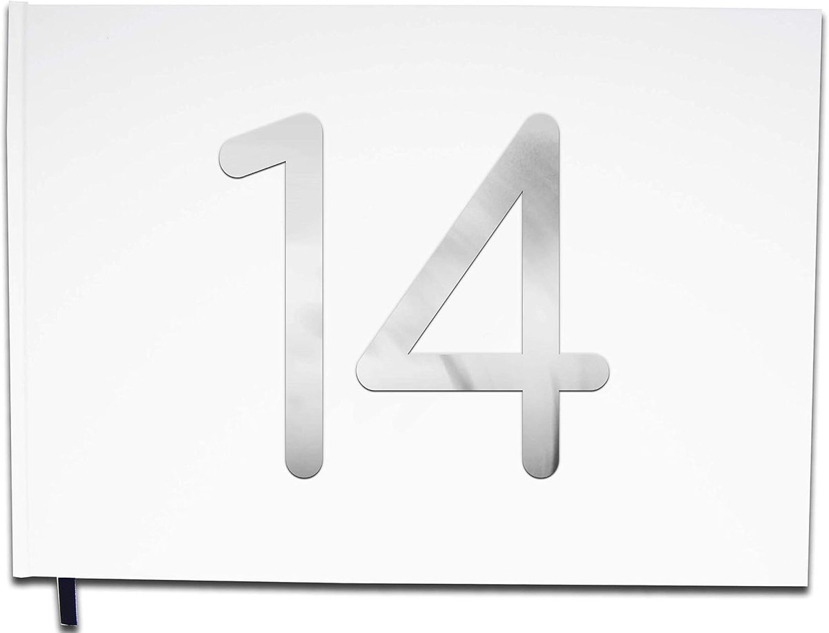 Gastenboek 14 jaar - premium kwaliteit wit - verchroomde letters - voor feestelijke gelegenheden - ShopVlot