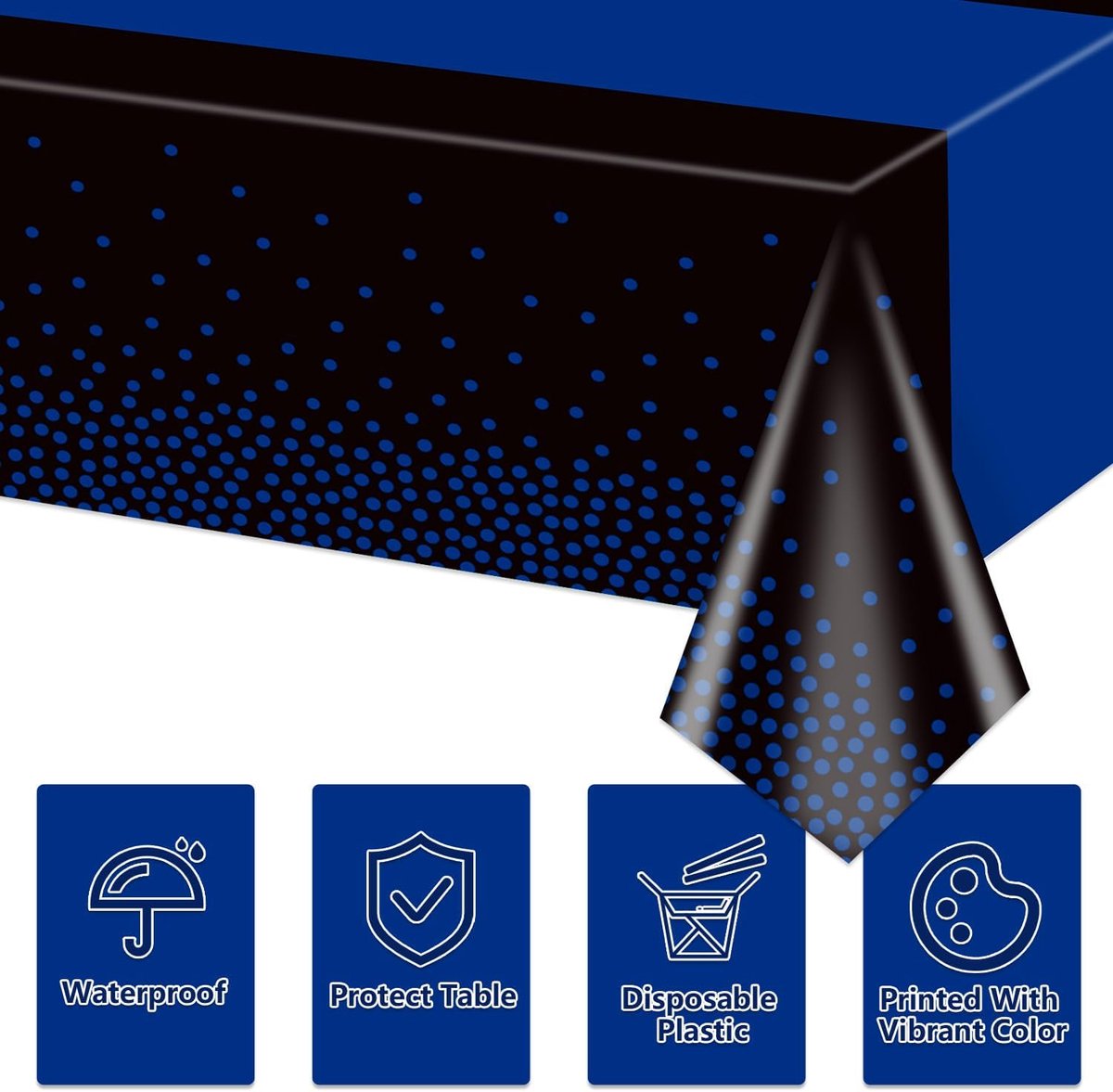 Tafelkleden set van 4 - 220 x 130 cm zwart blauw - premium PE-materiaal - perfect voor feesten - ShopVlot
