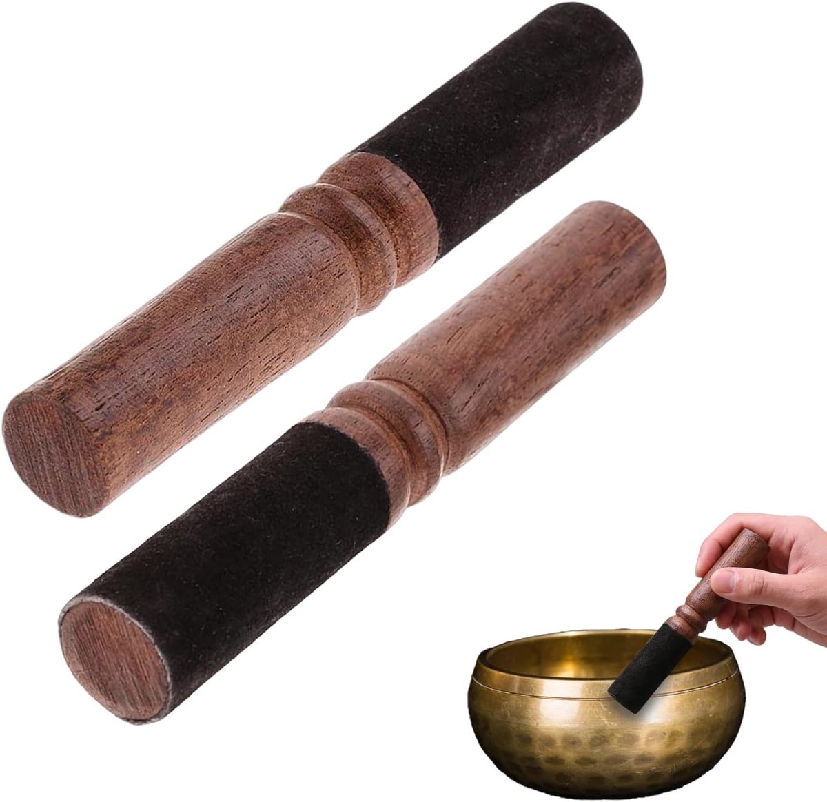 Tibetaans klokken hamer set - handgemaakt van perzikhout - leer bedekt - ideale meditatieaccessoires - ShopVlot