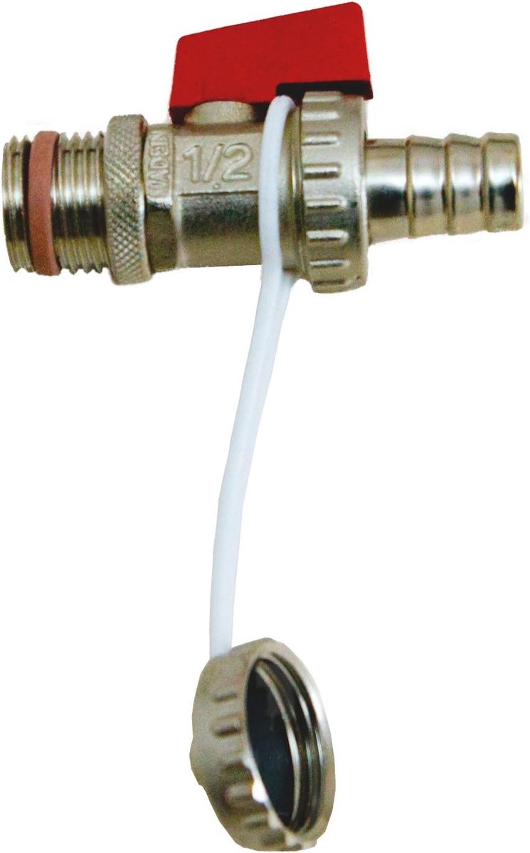 Kraan 1/2 inch buitendraad - messing met nikkelcoating - temperatuur tot 120°C - ideaal voor water en brandstoffen - ShopVlot
