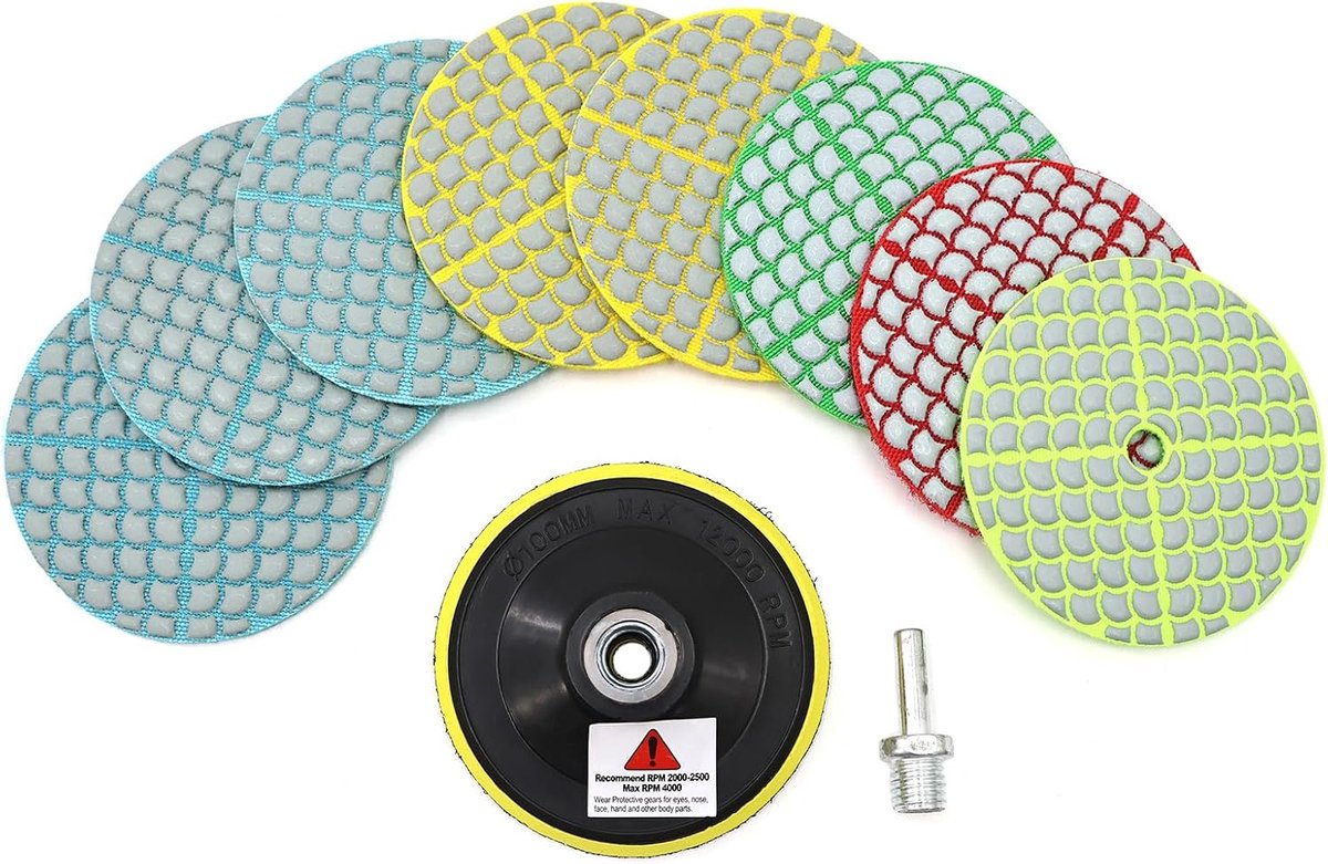 Polijstschijven 100 mm - 10 stuks - Grit 50 x 3/100 x 2/200/400/800 - Voor het polijsten van natuursteen - ShopVlot