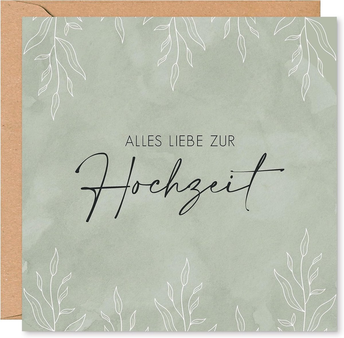 Bruiloftskaart 15 x 15 cm - plantenmotief - kraft omslag - ruimte voor persoonlijke boodschap - ShopVlot