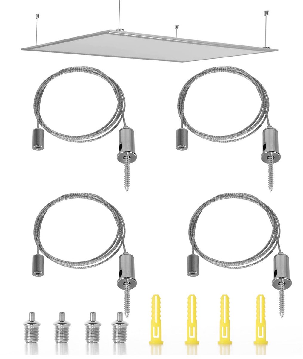 Hangset voor plafondlampen - verstelbaar 0-1 m - roestvrijstalen kabel - ideaal voor lineaire verlichting - ShopVlot