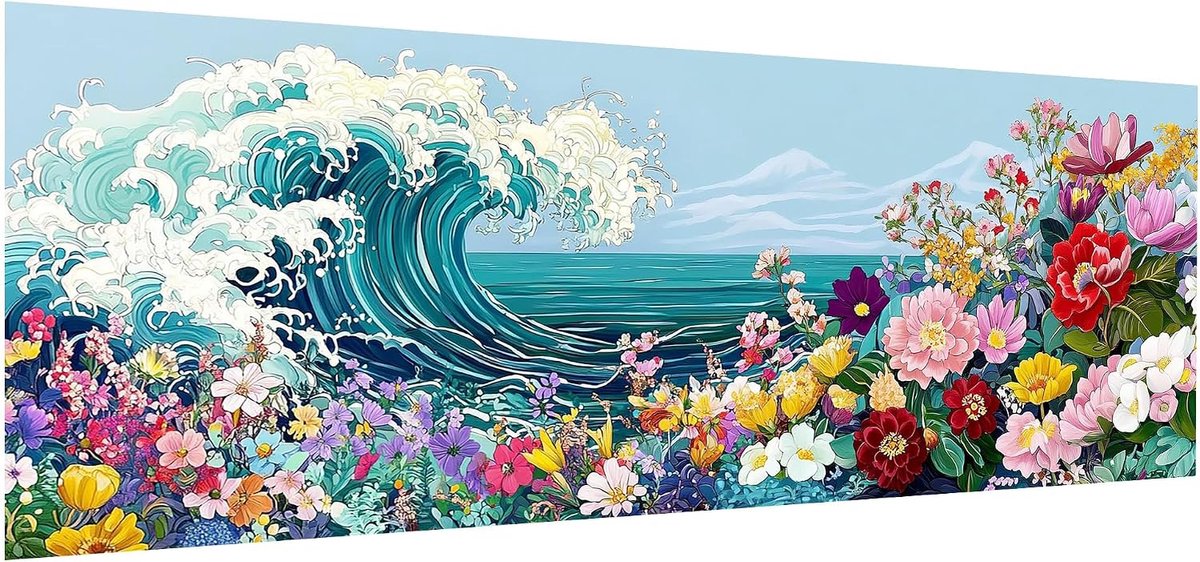 Diamant schilderij 30x80cm - volledige boor - oceaangolven - kleurrijke muurdecoratie - ShopVlot