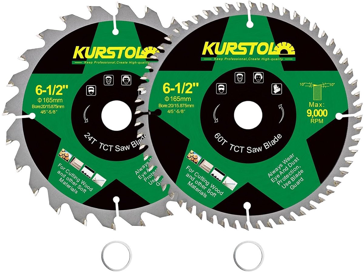 Cirkelzaagblad 165 x 20 mm - 2 stuks, 24 en 60 tanden - snijschijven voor hout en kunststof - snel en efficiënt zagen - ShopVlot