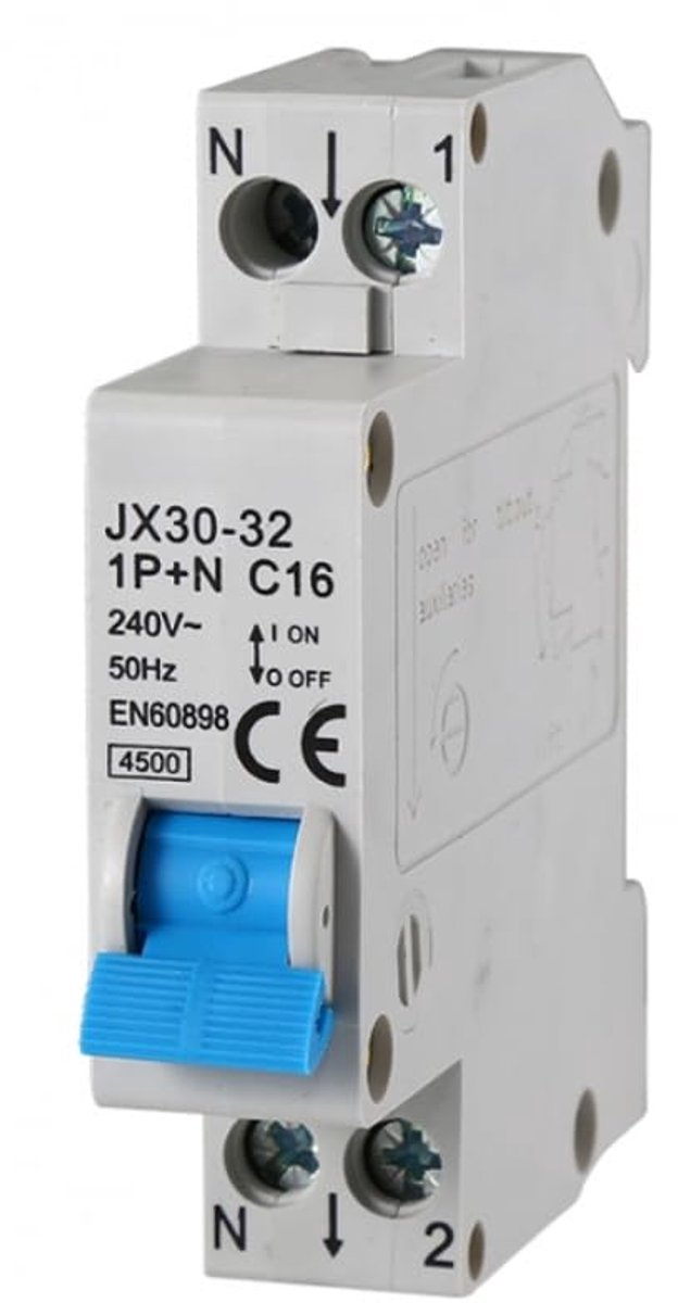 Circuitonderbreker 1P+N 16A 220V - Type C - 4,5 kA - Betrouwbare bescherming voor uw elektrische installatie - ShopVlot