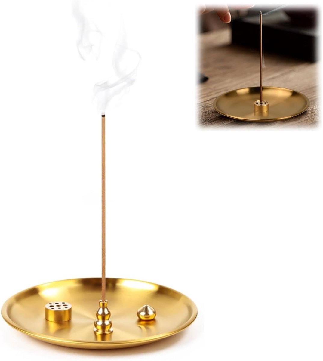 Incense stick holder 14 cm - messing - 4-in-1 functie - ideaal voor yoga en meditatie - ShopVlot