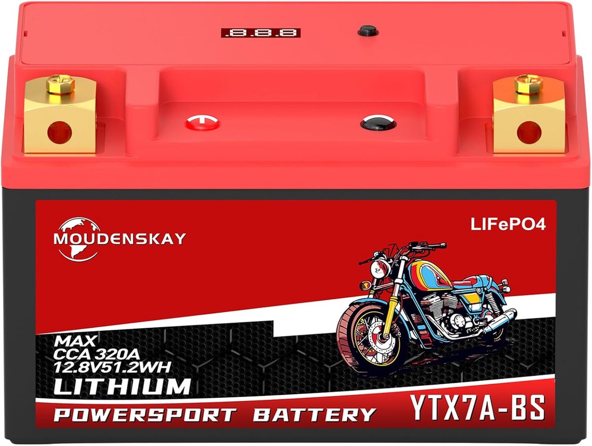 Lithium motorfietsaccu 12V 4Ah - LiFePO4 technologie - BMS-beveiliging - snel starten - ShopVlot