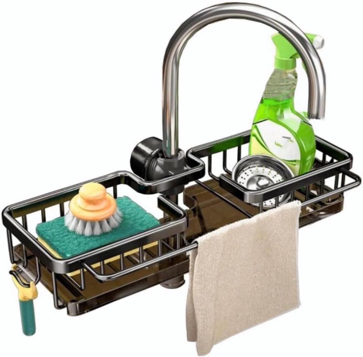 Keukenkranen opbergrek - dubbele blauwe hangende wastafelplanken - afneembare afdruipbak - ruimtebesparende organizer - ShopVlot