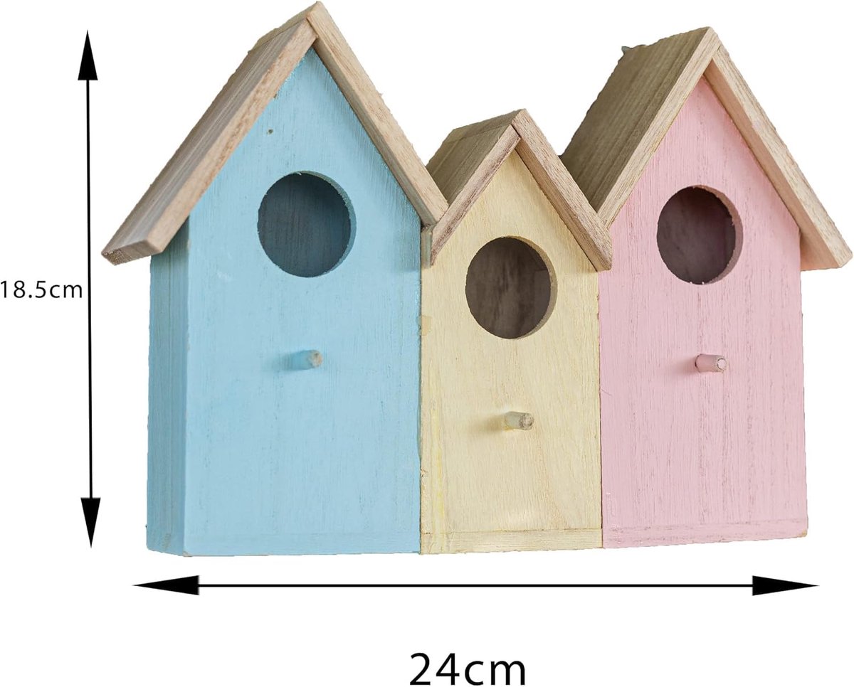 Vogelhuisje 3-in-1 - kleurrijk hout - met achterdeuren - eenvoudig schoon te maken - ShopVlot