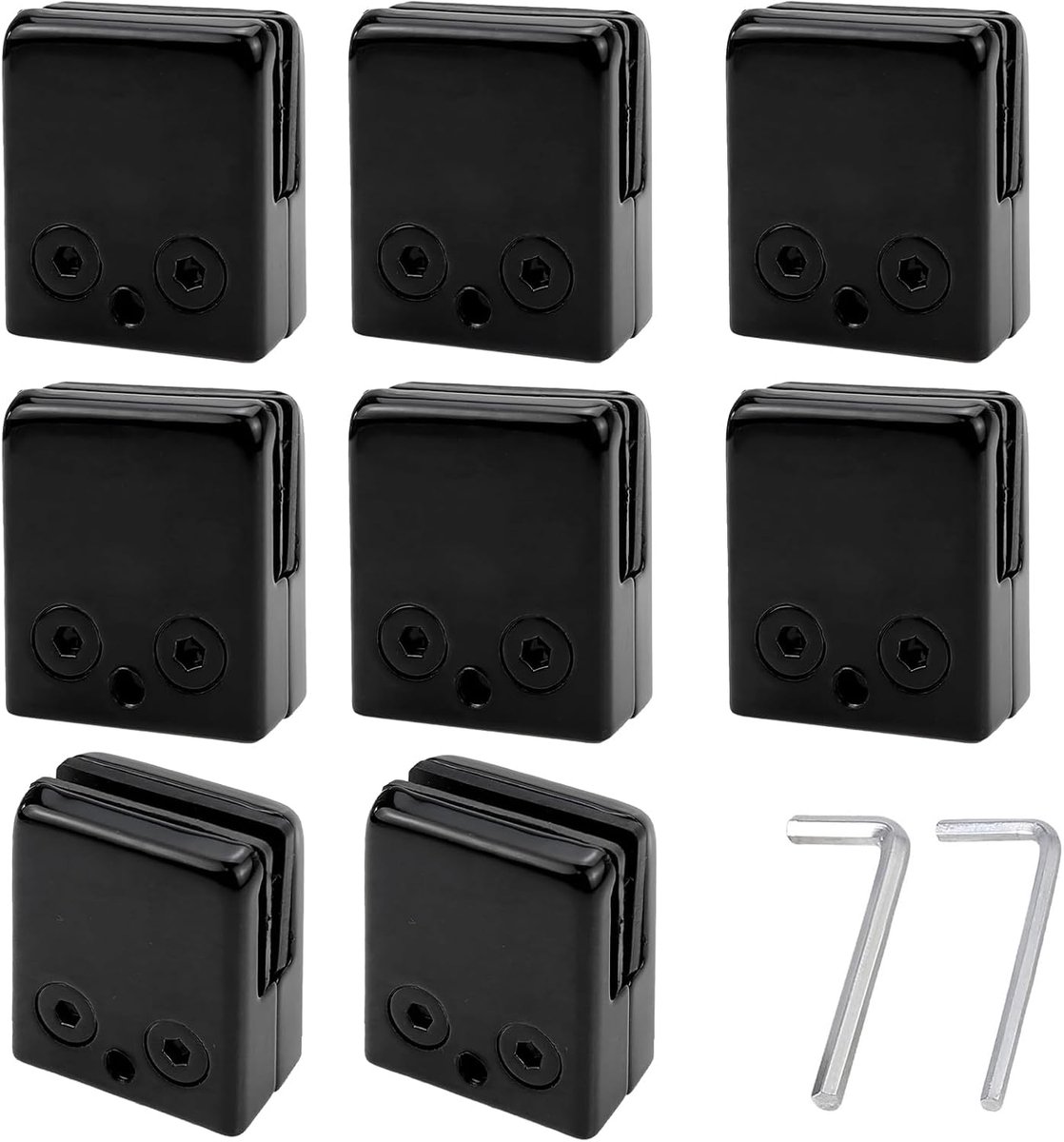 Glas klemmen 8 stuks - zwart - roestvrij staal - voor 8-10 mm dik glas - ShopVlot