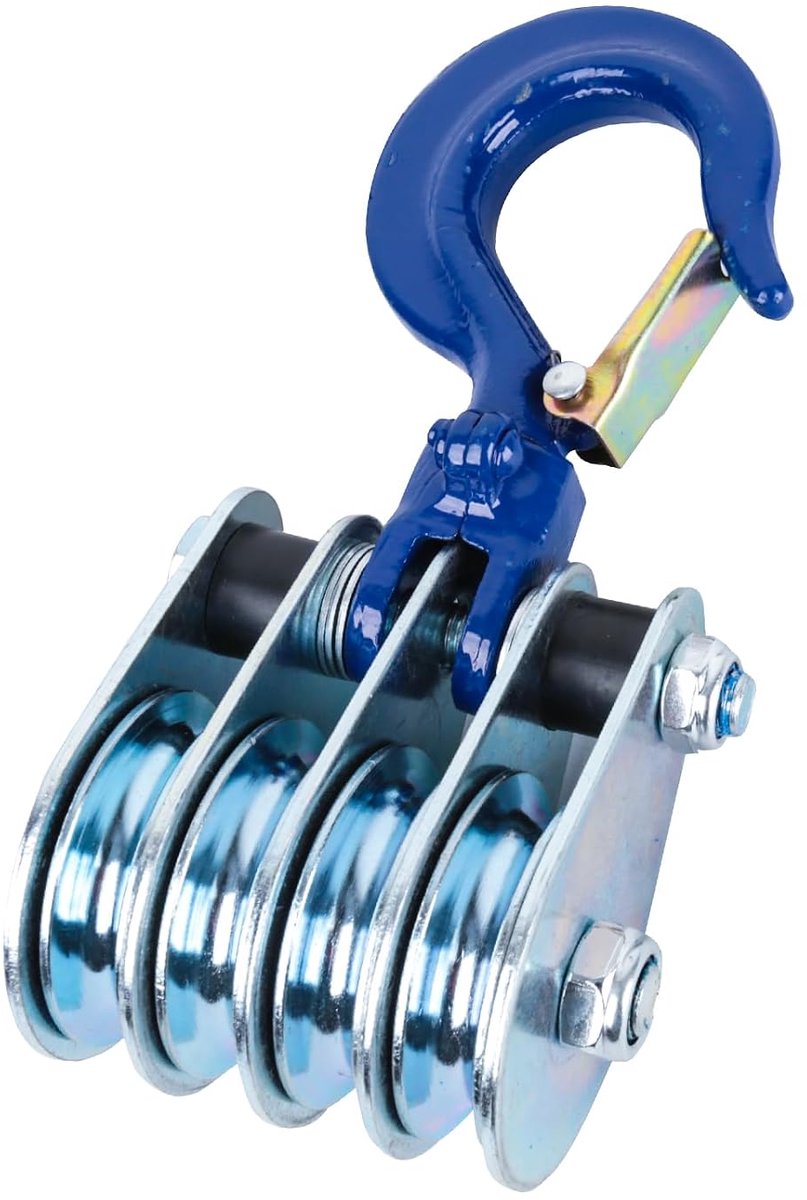4 Rollen Katrol met Lagertjes - 63mm Stalen Rol - Voor 10mm Touw - Ideaal voor Bouw en Bosbouw - ShopVlot