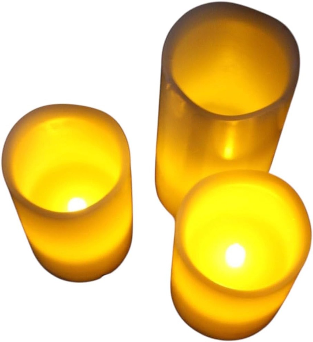 LED Kaars Amber - Pilarenkaars met 3 Lichten - Flickerende Vlam - Met Afstandsbediening en Timer - ShopVlot