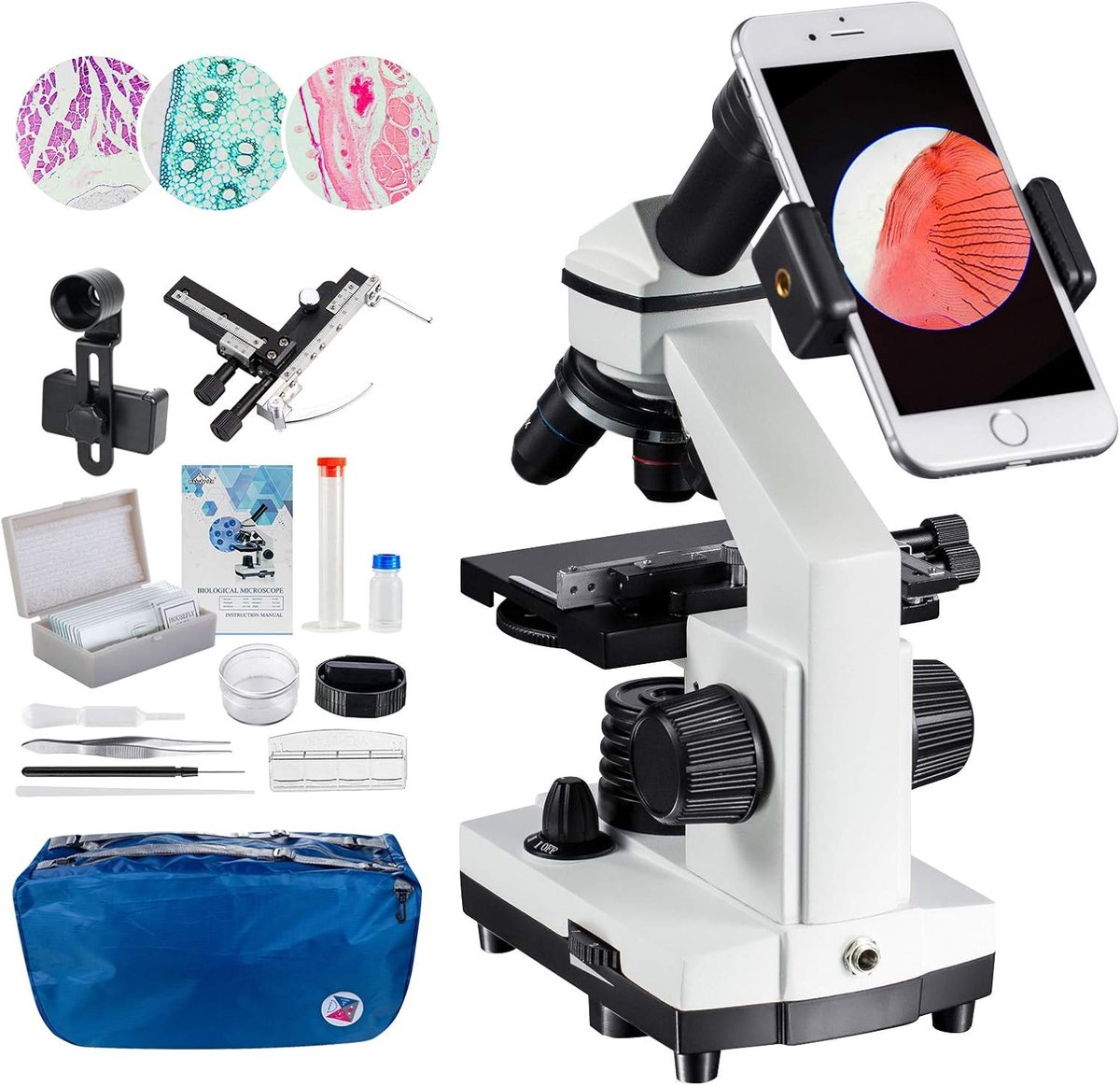 LED-microscoop 2000x met bewegende liniaal - laboratoriumlook - voorbereid en blanco snijlijsten - helder zicht - ShopVlot