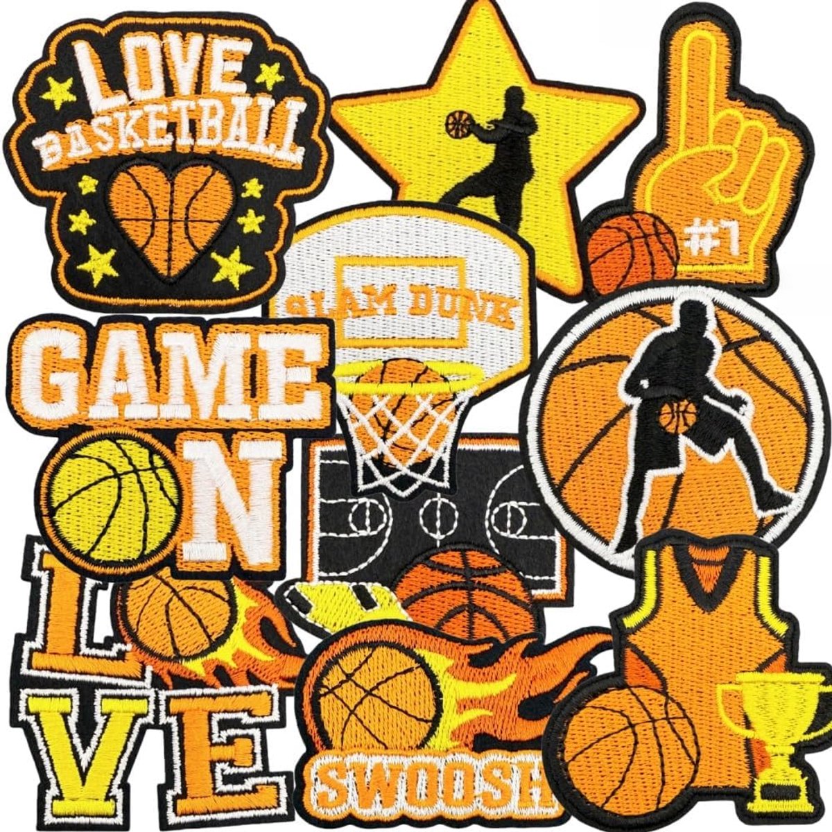 Basketbal Patches Set van 10 - Geborduurde Strijkpatches - Stijlvolle Ontwerpen - Voor Kleding en Accessoires - SnelShoppen