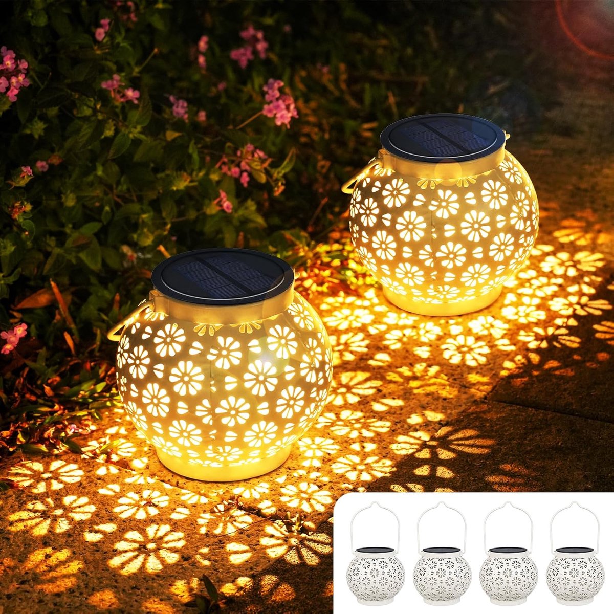 Solar Lantaarns - Tuinverlichting Decoratie - Buiten Verlichten - Automatische Aan/Uit - 4 Stuks - Wit