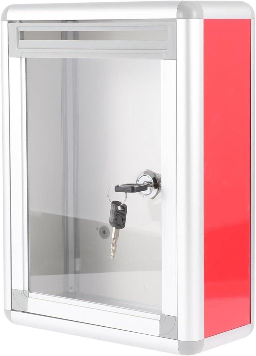 Brievenbus Wandmontage - Opbergbak Aluminium - Post Opslag - Klassiek Modern Design - 28.5 x 22 x 10 cm - Rood