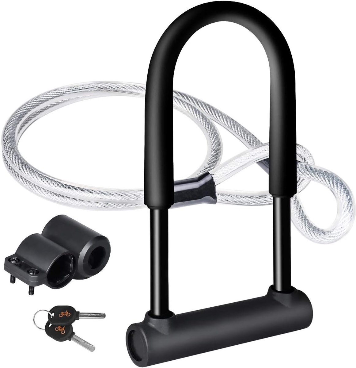 Fietslot U-vormig slot - robuust D-slot - hoge veiligheid - inclusief flexibele staal kabel 1,2 m - SnelShoppen