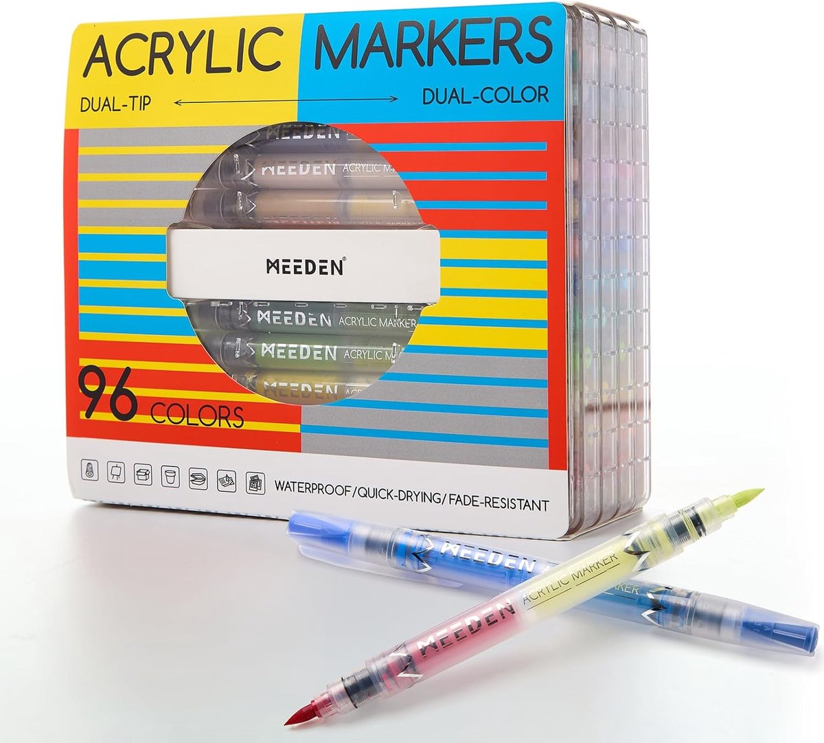 SnelShoppen - Acryl Markers 96 Kleuren - Dubbelzijdige Penselen, Borstelpunt, Sneldrogend, Hoogwaardige Acrylverf voor Kunst, Hout, Steen, Canvas, Cre