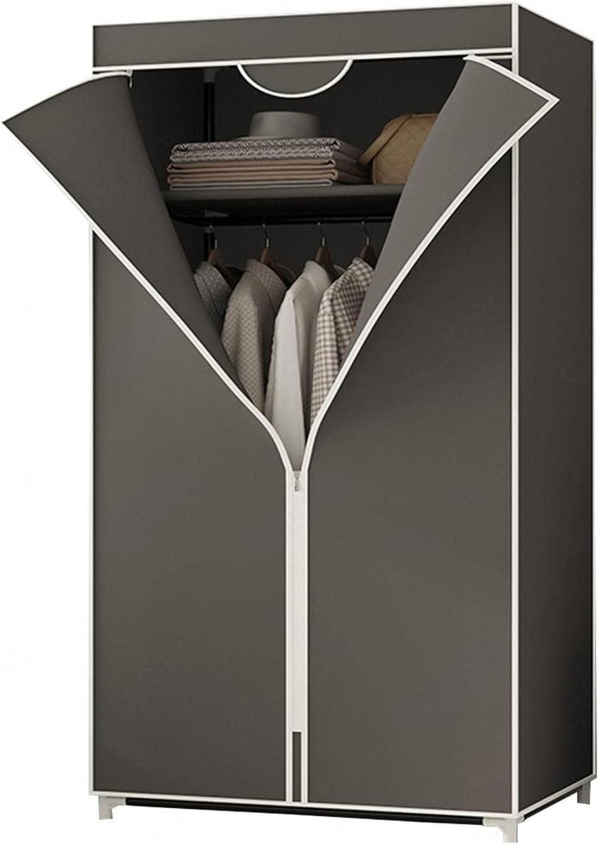 Draagbare Garderobe - Stoffen Kast - Kleding Opbergen - Met Hangrail - 155x90x45 cm - Grijs