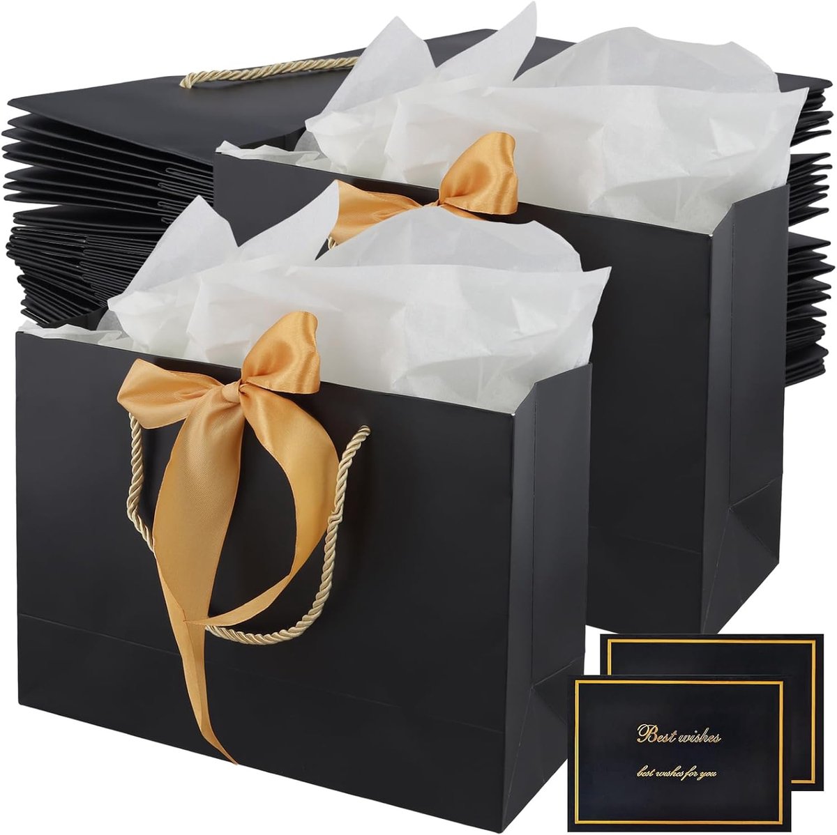Cadeauzakjes 20 stuks - Zwart - Met zijdepapier en strik - Perfect voor geschenkverpakking - SnelShoppen