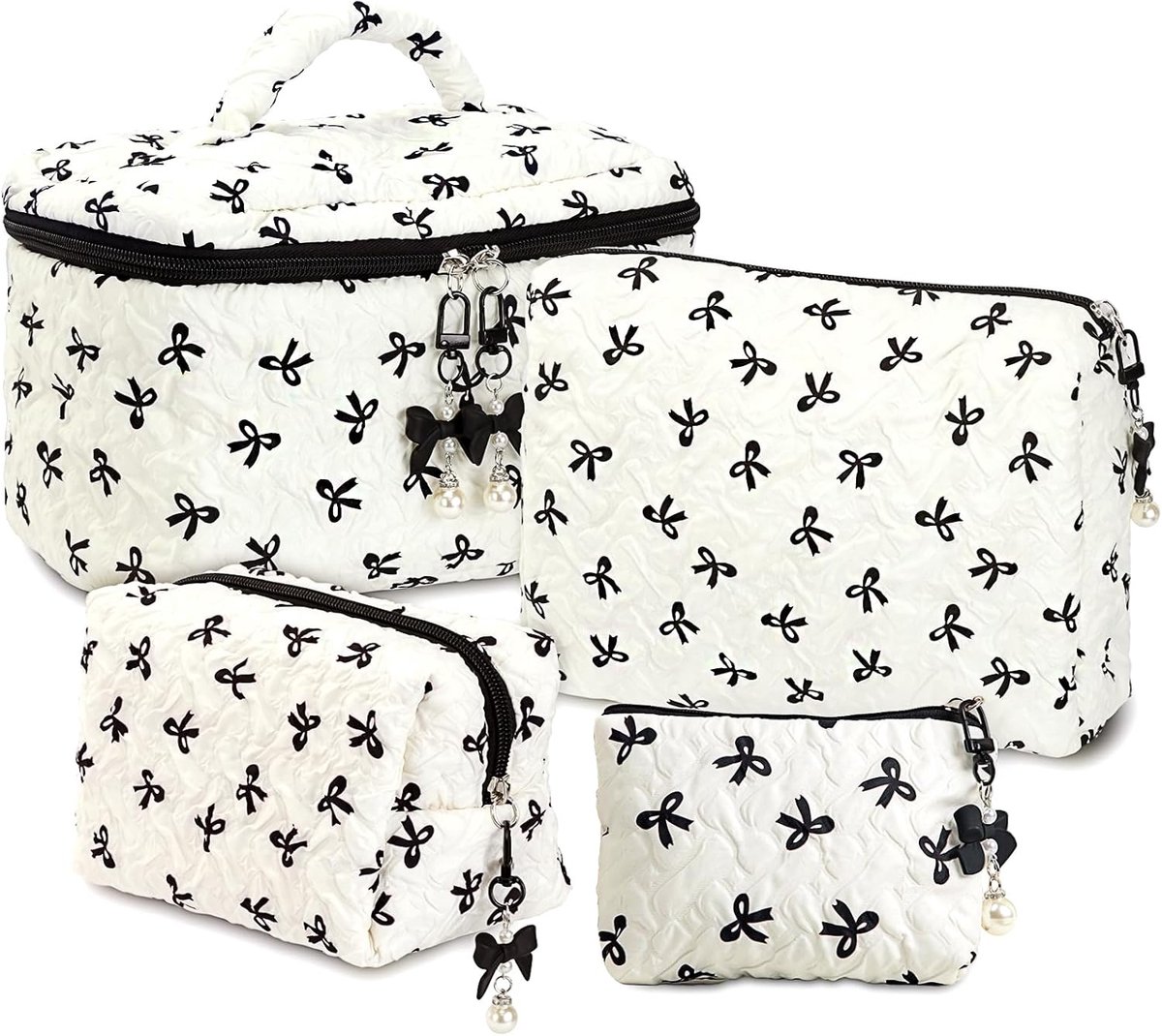 Make-up tas 4-delig - Organizer toilettas met handvatten - Katoenen cosmetica tas met strik - Ideaal voor op reis - SnelShoppen