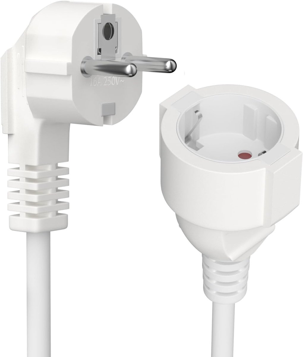 Verlengsnoer 0,3 m met Schuko-aardstekker - IP20 kabel - 90° hoekplug - betrouwbare stroomoplossing - SnelShoppen