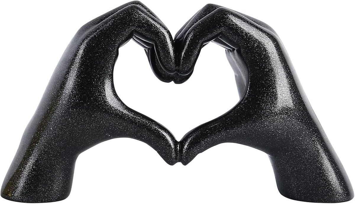 Gebarenbeeld Hartvorm - Moderne sculptuur - Woonkamer decoratie - Uniek liefdesgebaar - 25 x 15 x 8cm - Zwart