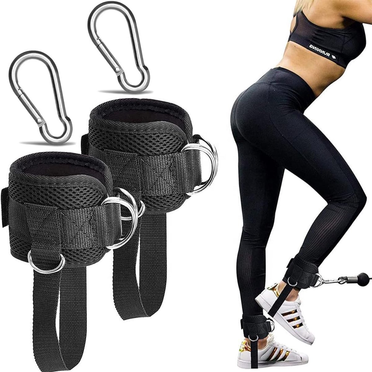 Gym Enkelbanden 2 Pack - Verstelbaar - Dubbele D-ring - Ideaal voor biltraining - SnelShoppen