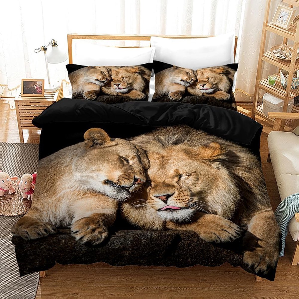 Dekbedovertrek set 200 x 200 cm - 3D Leeuw patroon - Microvezel - Perfect voor leeuwenliefhebbers - SnelShoppen