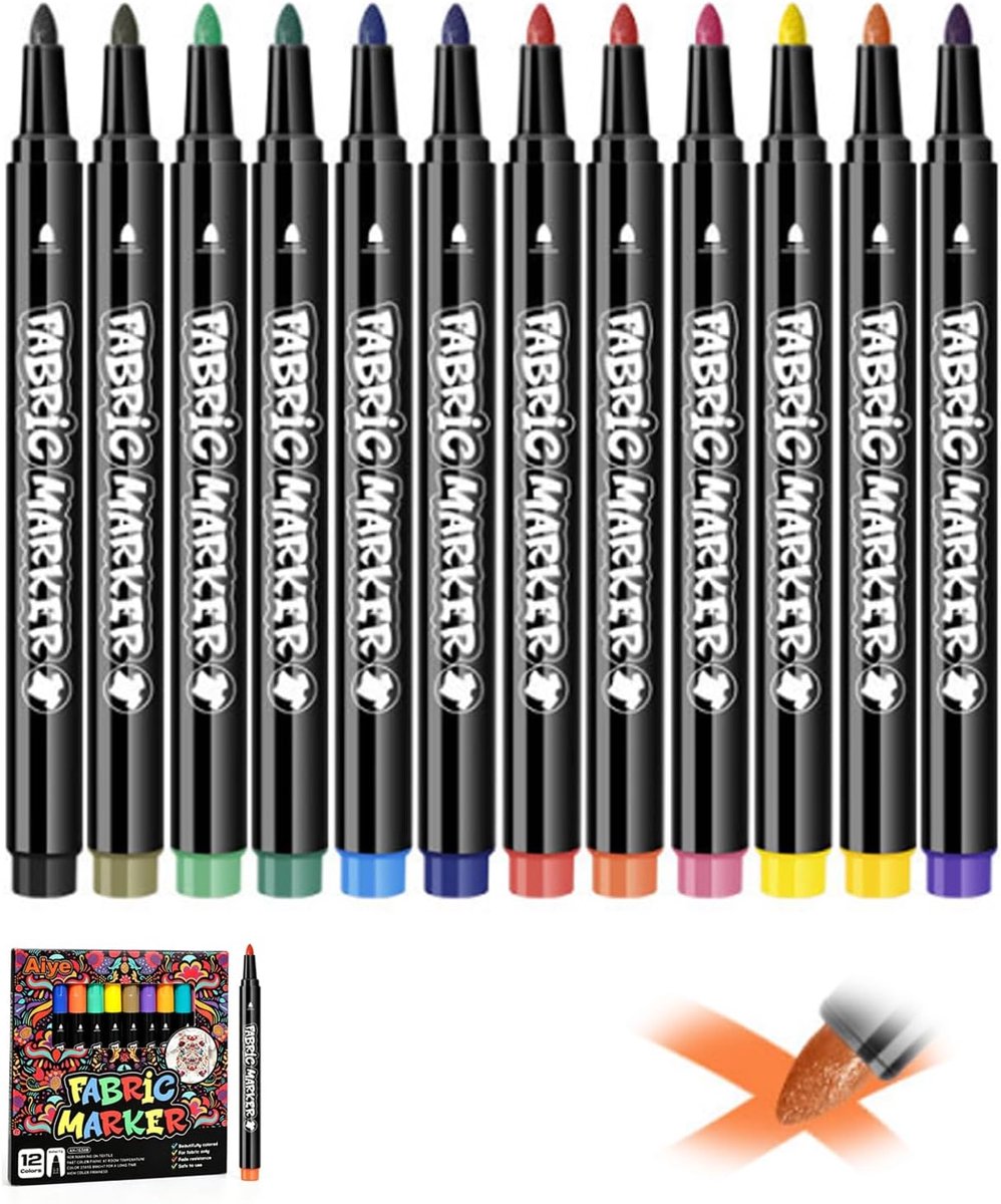 Textielstiften 12 stuks - heldere kleuren - hoogwaardige inkt - perfect voor persoonlijke ontwerpen - SnelShoppen