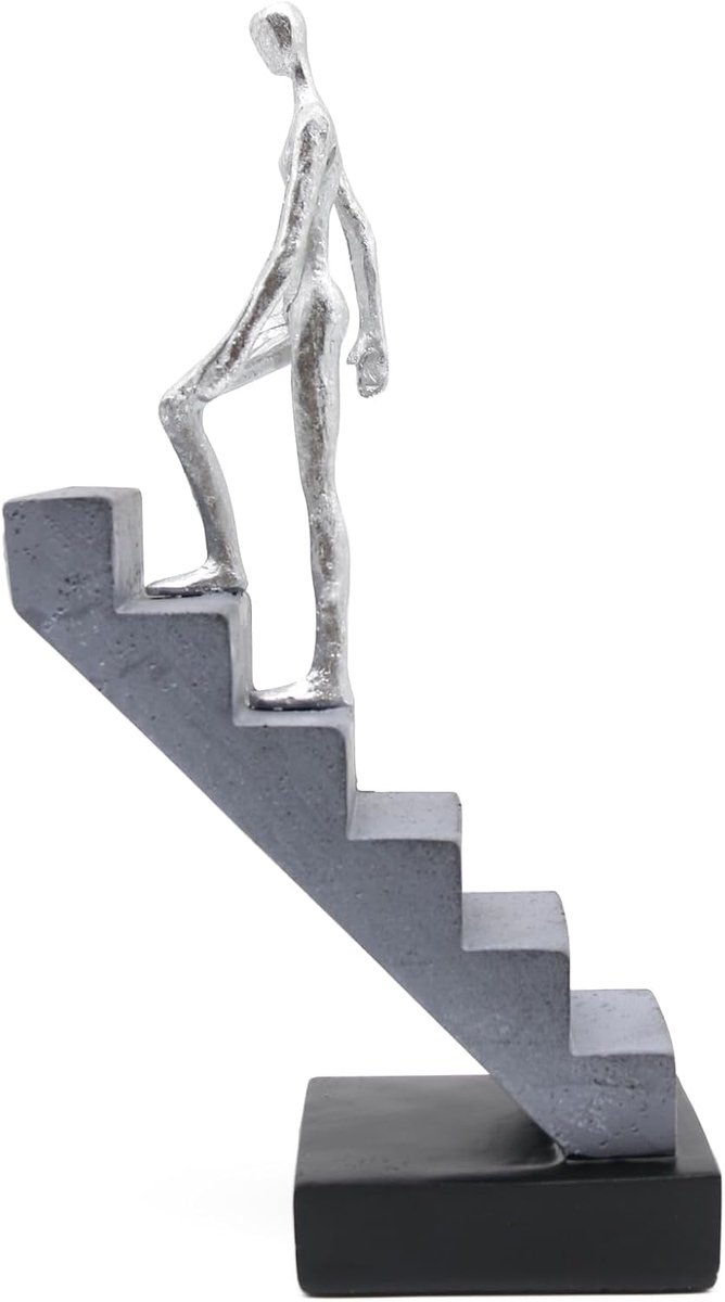 Ladder sculptuur abstracte persoon - zilver en zwart - creatief ornament - stijlvol voor kantoor of woonkamer - SnelShoppen