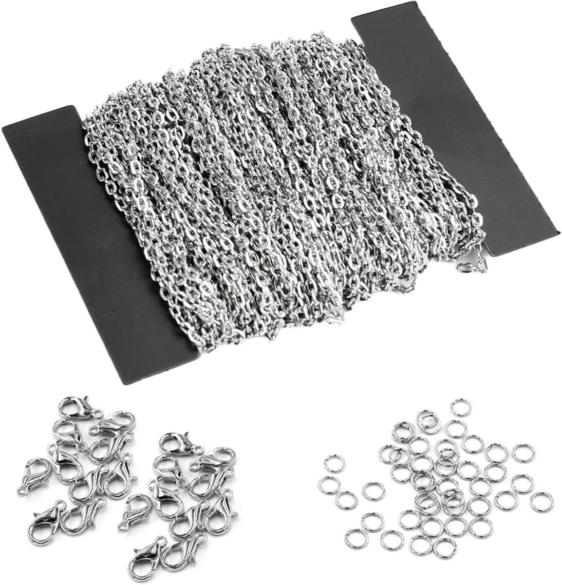 Link ketting accessoire set 12m - zilver roestvrij staal - compleet met ringen en karabiners - SnelShoppen