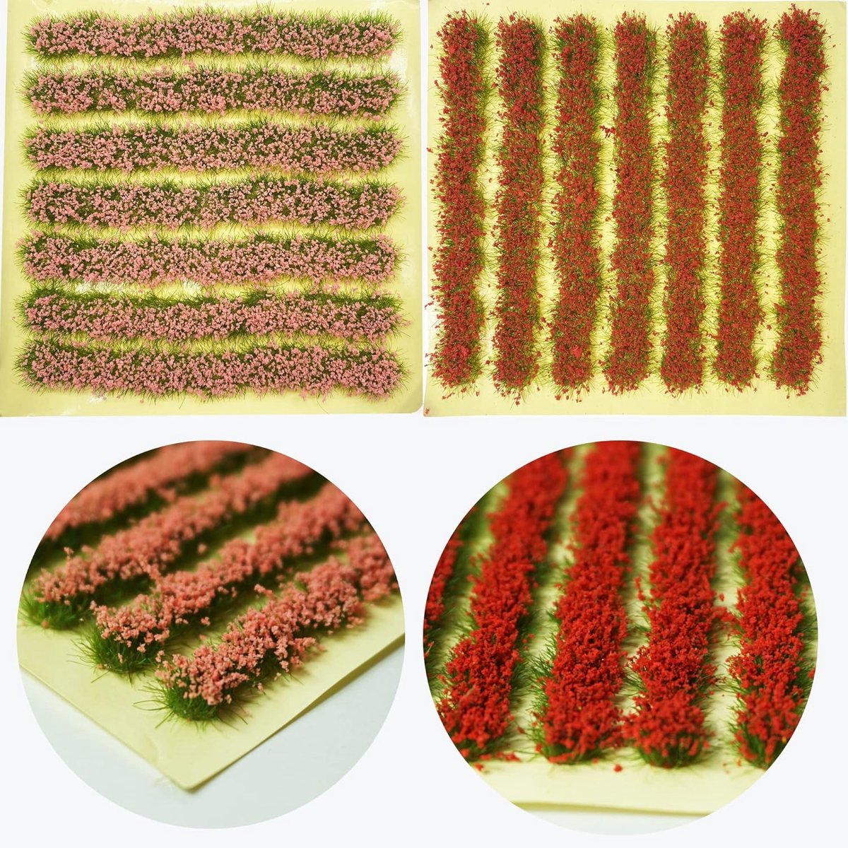 Miniatuur struik strips 10cm - roze en rood - kleurrijke bloemen - voor authentieke diorama's - SnelShoppen