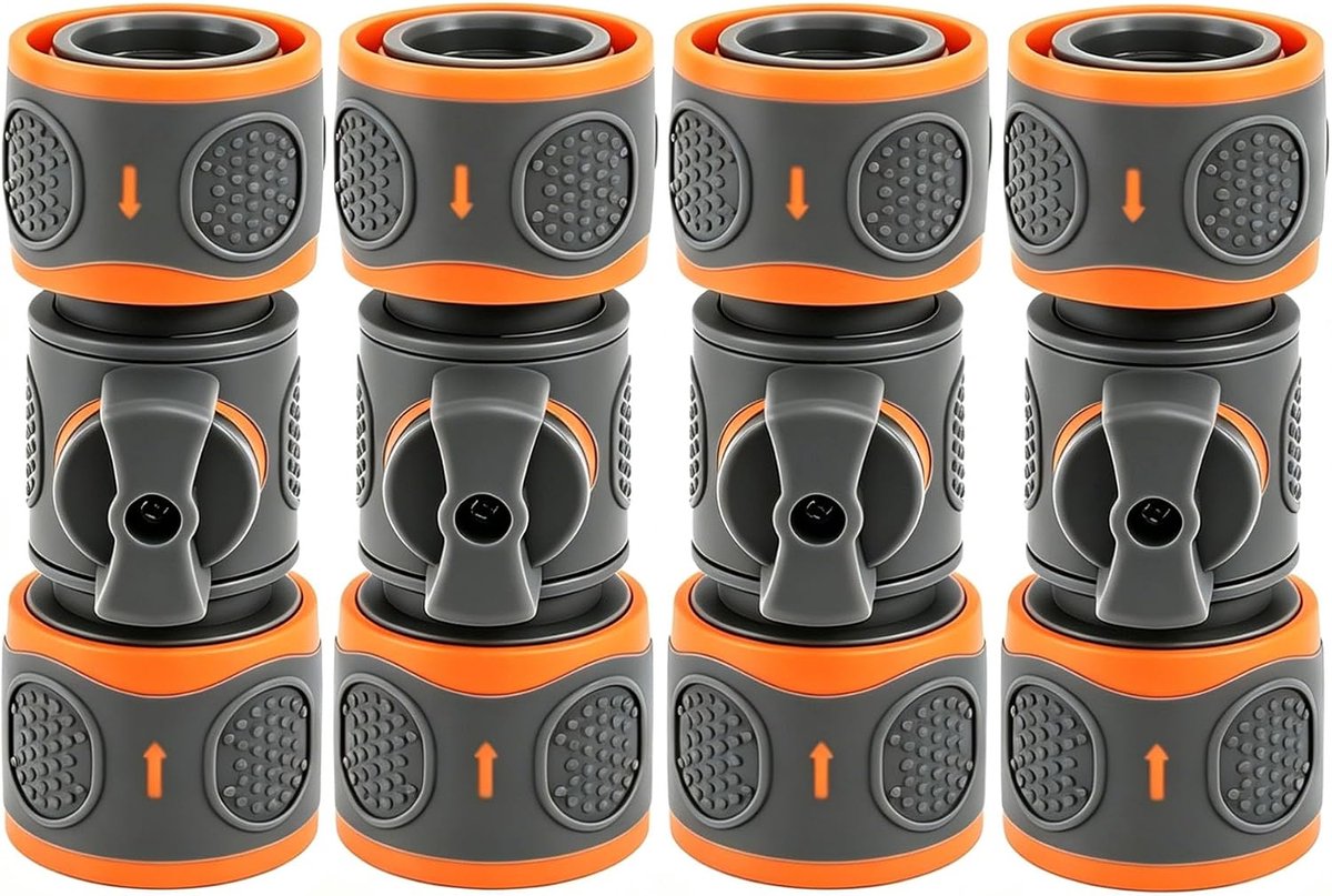 Hose connection pack van 4 - dubbele snelle koppeling - met regelklep - voor gecontroleerde waterstroom - SnelShoppen