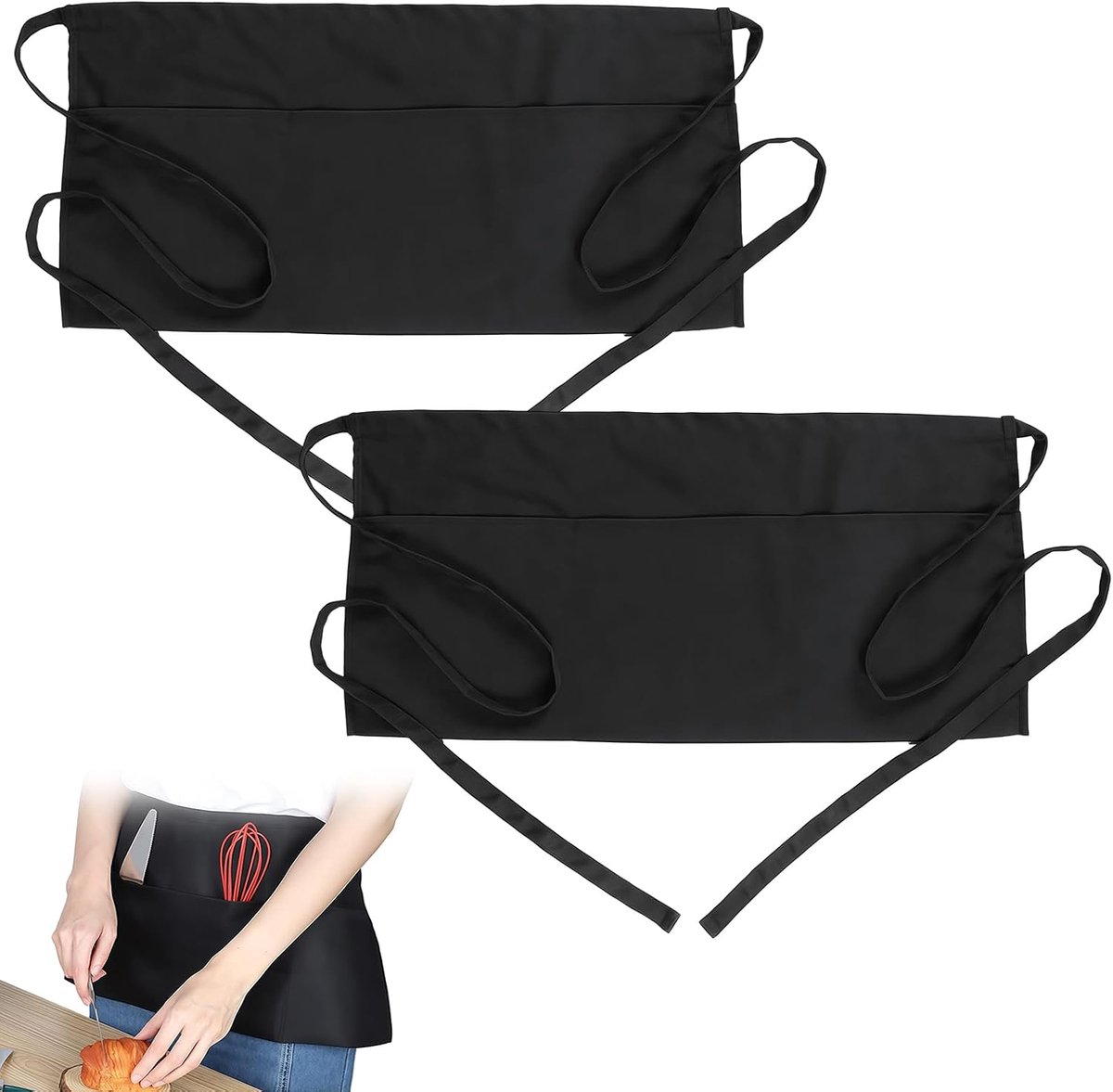 kelnerschort zwart kort 30x60 cm - waterafstotend - verstelbare horeca schort - ideaal voor bediening - SnelShoppen