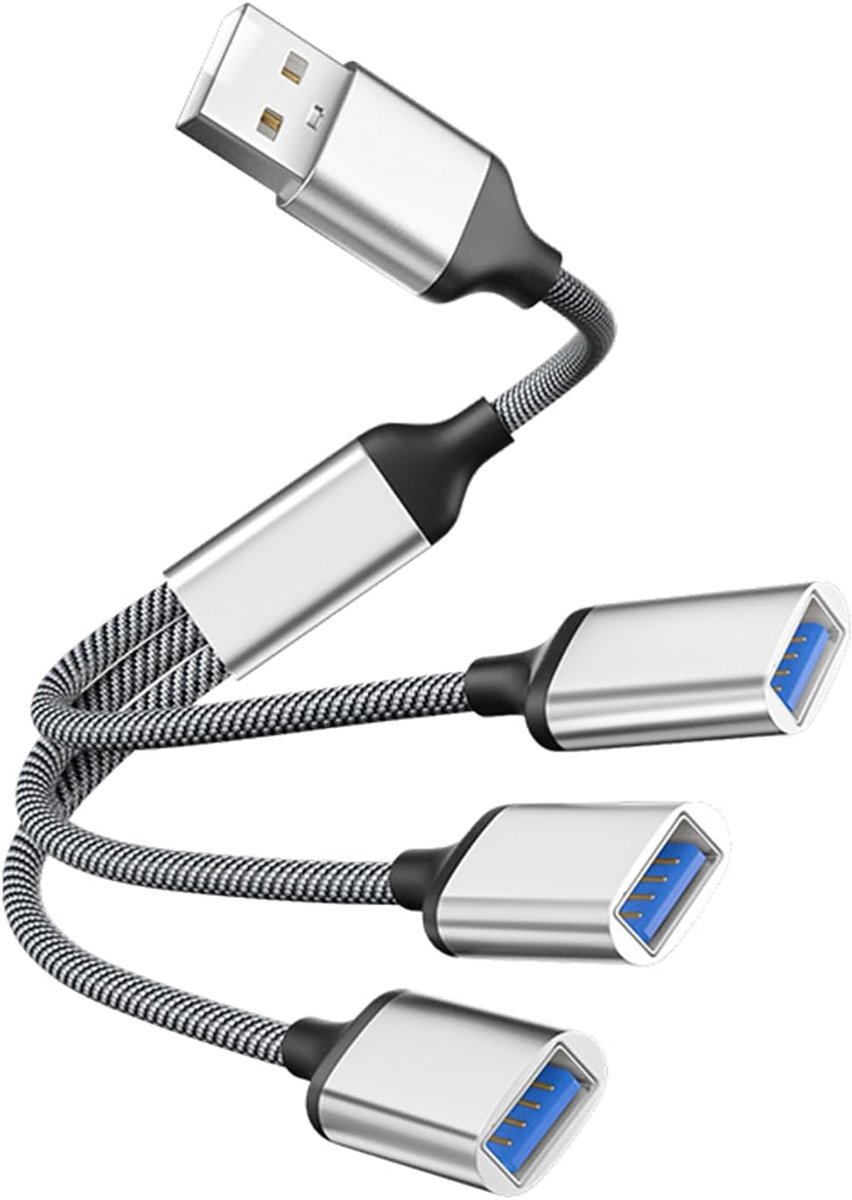 USB splitter 1 naar 3 - USB 2.0 - zilver - ideaal voor dataoverdracht en opladen - SnelShoppen