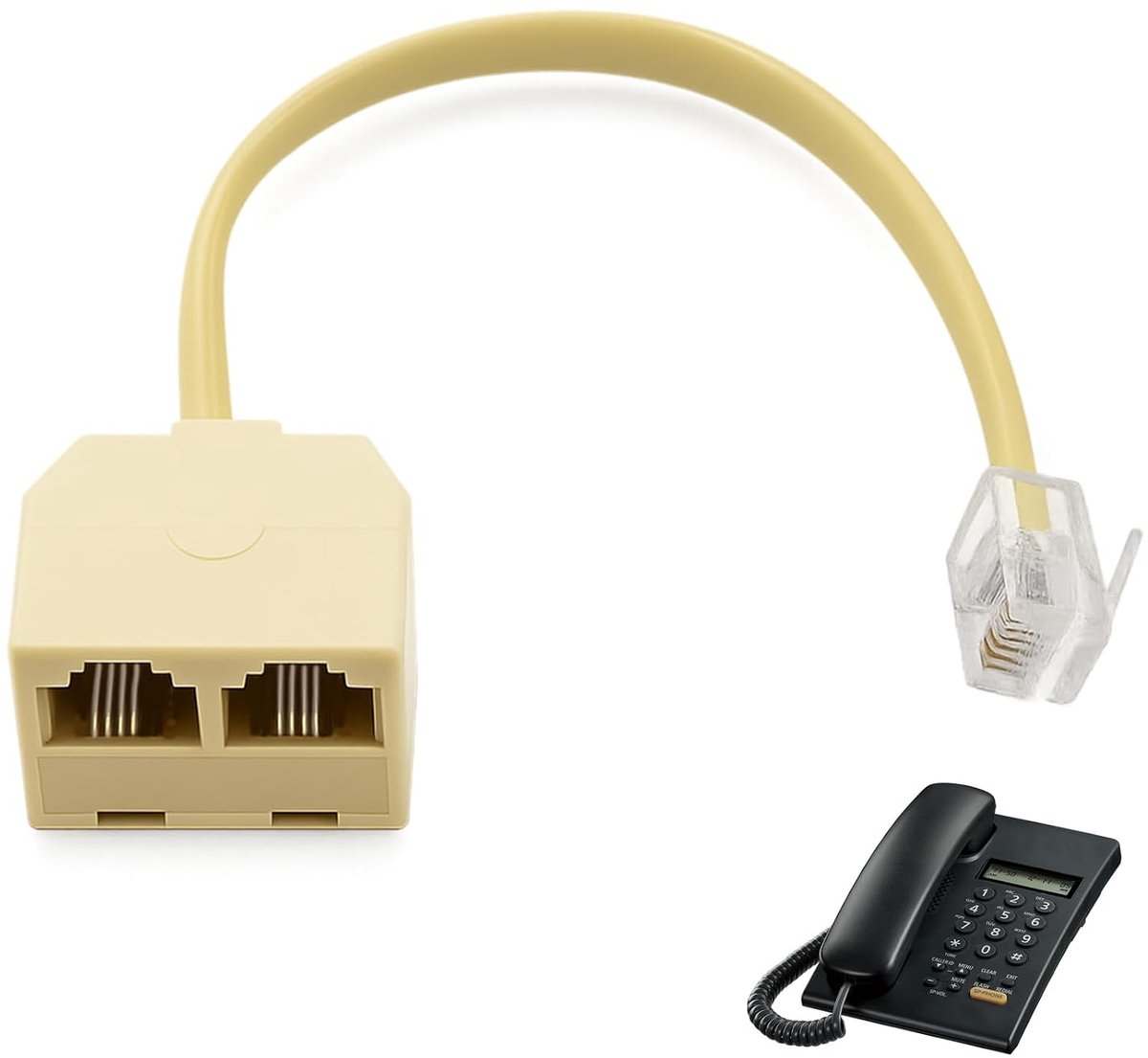 RJ11 kabel splitter met kort kabel - 1x plug naar 2x aansluiting - ideaal voor telefoon en fax - SnelShoppen