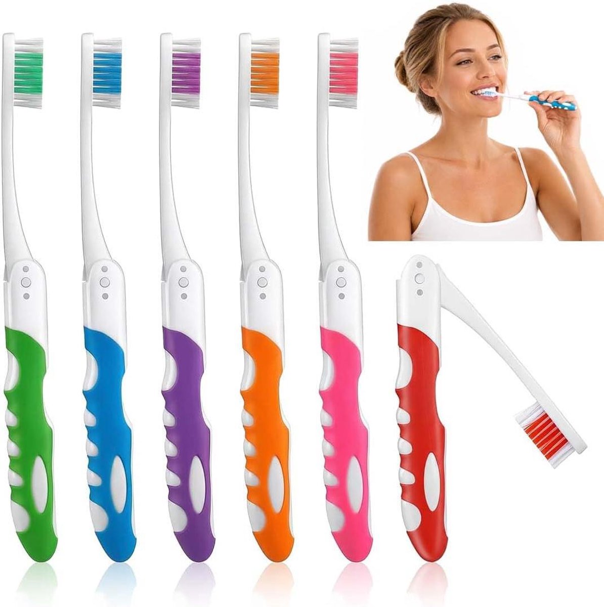 Opvouwbare Tandenborstels - Reistandenborstel Set - Mondhygiëne Onderweg - Compact Opvouwbaar Ontwerp - 6 Stuks - Verschillende Kleuren