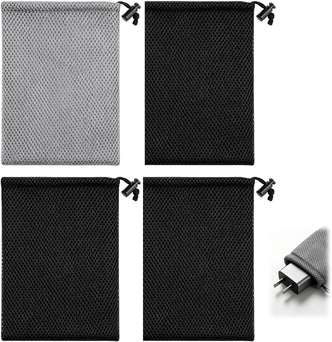 Netzak met trekkoord 15 x 10 cm - 4-delige set polyester - duurzame opbergtas - ideaal voor mini-tassen - SnelShoppen