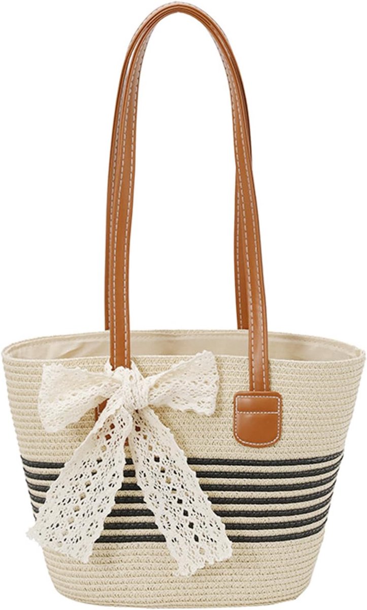 Strotas voor dames - schoudertas van stro - met schouderriem en ritssluiting - perfect voor het strand - SnelShoppen