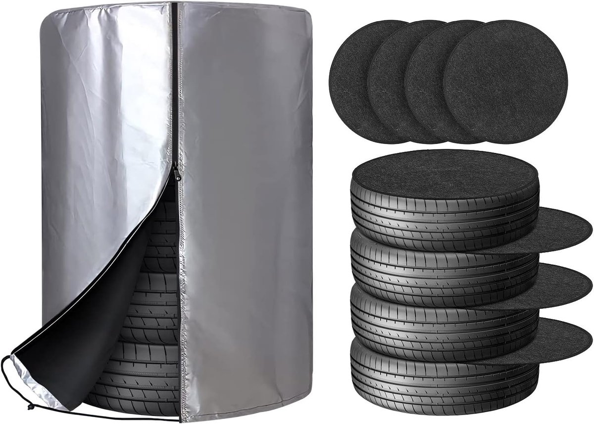 Autobandenhoezen 4 Stuks - Waterdicht 210D Oxford - Zilverkleurig - Bescherming tegen UV, regen en sneeuw - SnelShoppen