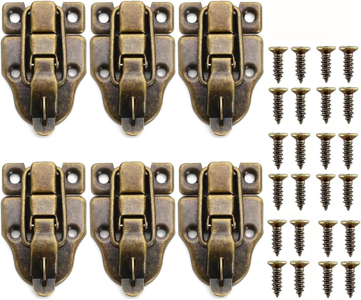 Antieke vintage kist sluiting - 6 stuks toggle latch - retro brons met padlock gaatje - voor veilige opslag - SnelShoppen