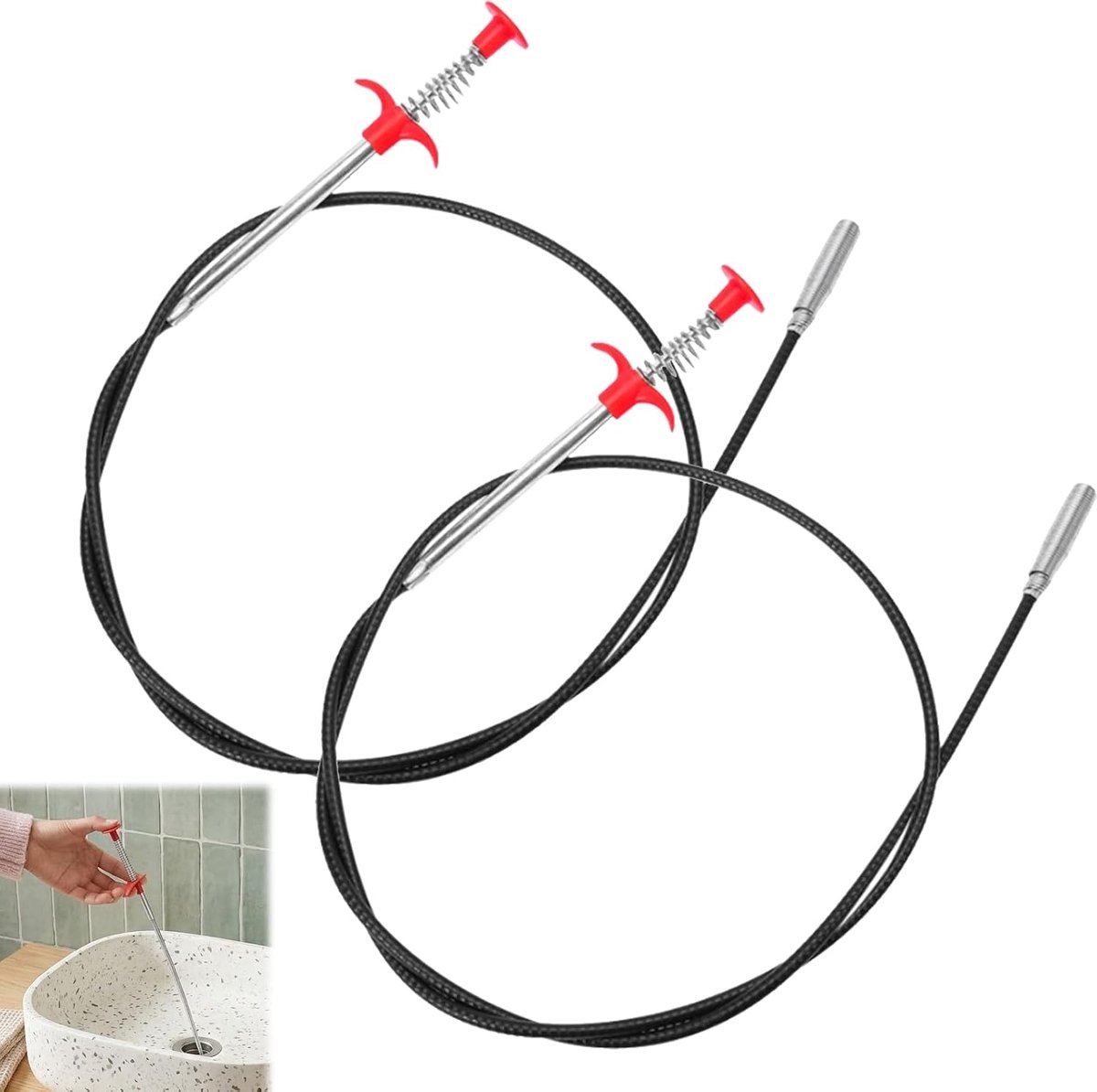Set van 2 klauwgrijpers & buisreinigingsspiraal - roestvrij staal - flexibele reiniger - SnelShoppen