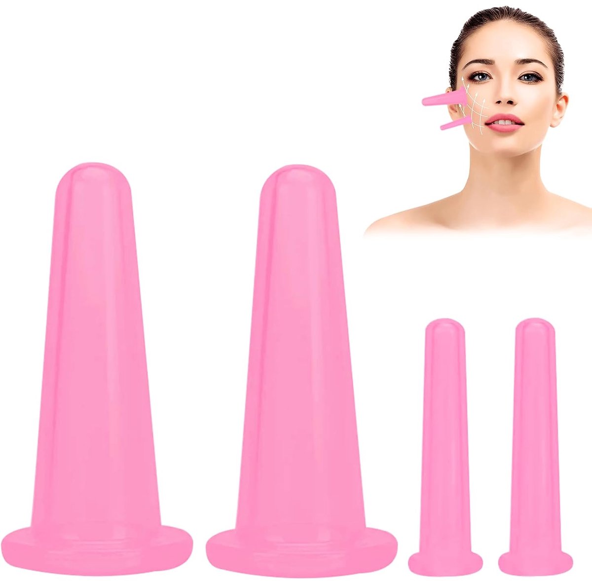Suction cup gezichtsmassage set - 4 stuks - siliconen - verbeter bloedcirculatie en verminder vochtophoping - SnelShoppen